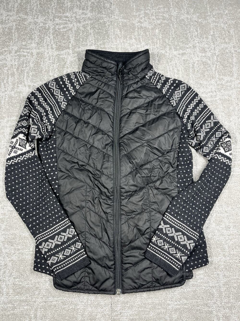 Krimson Klover Switchback Jacket Womens Small Black Wool Nordic Fair Isle Zip